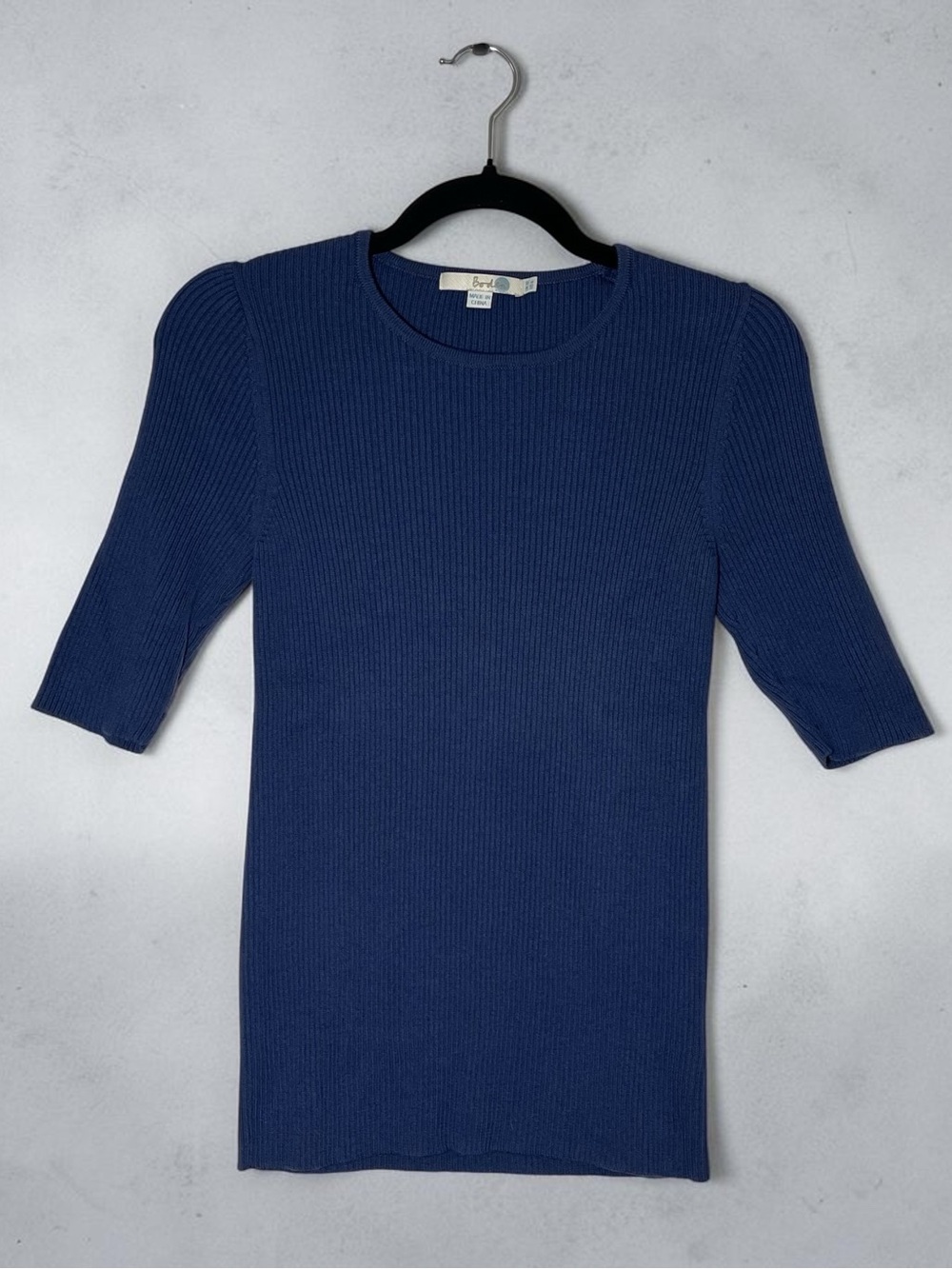 Boden Blue Wool Cotton Short Sleeve Ribbed Top Sweater Size 6